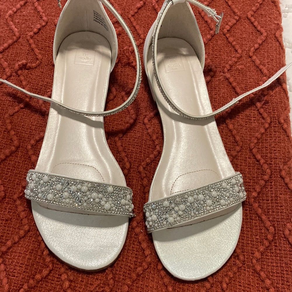 Crystal Embellished Flat Satin Sandals